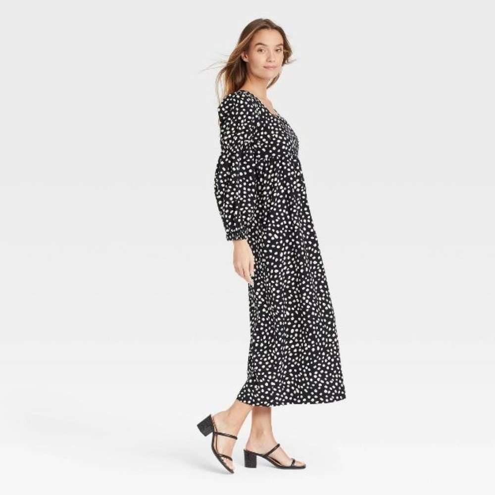 Who What Wear Womens Dress Medium Black Maxi Long Sleeve Polka Dot Victorian New - Picture 3 of 7